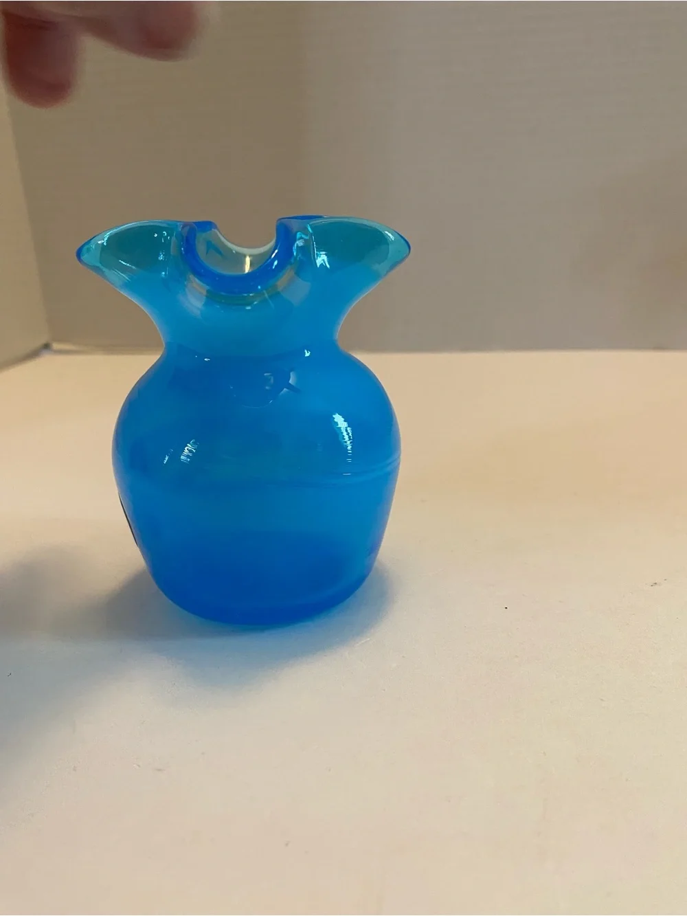 Hand Blown Art Glass Light Blue Pinched Vase 3.75
